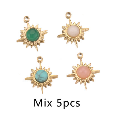 5 бр. Висулки от бохемско слънце от естествен камък от неръждаема стомана за Направи си сам Дамски колиета Изработка на бижута Чар Доставки на едро