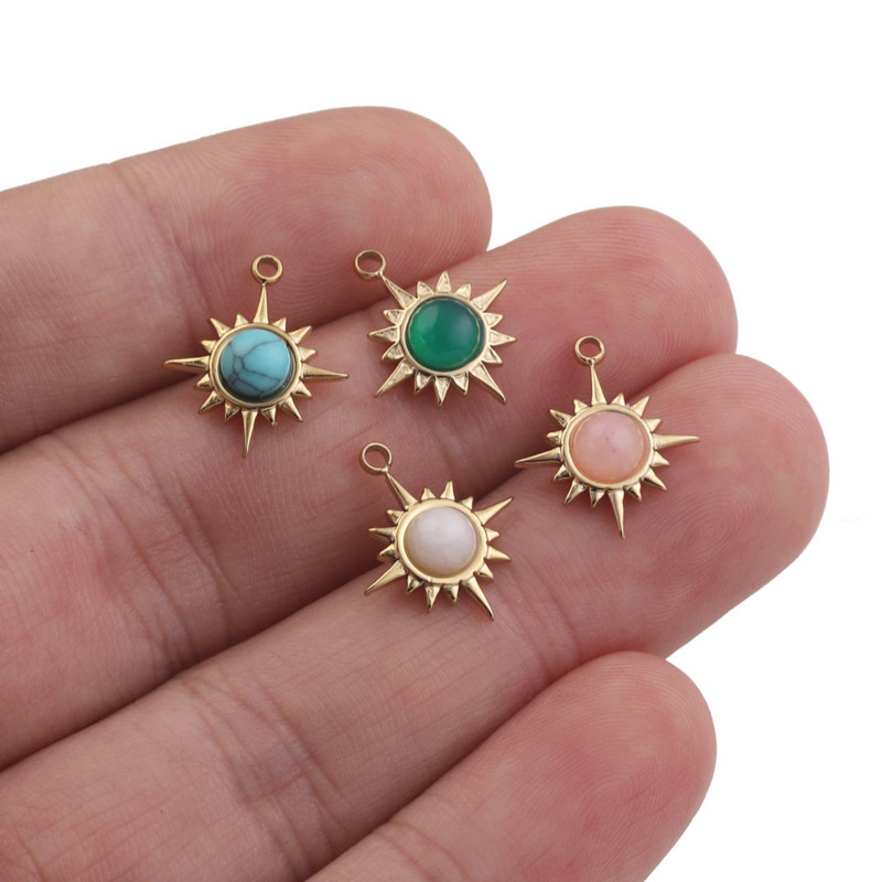 5 бр. Висулки от бохемско слънце от естествен камък от неръждаема стомана за Направи си сам Дамски колиета Изработка на бижута Чар Доставки на едро