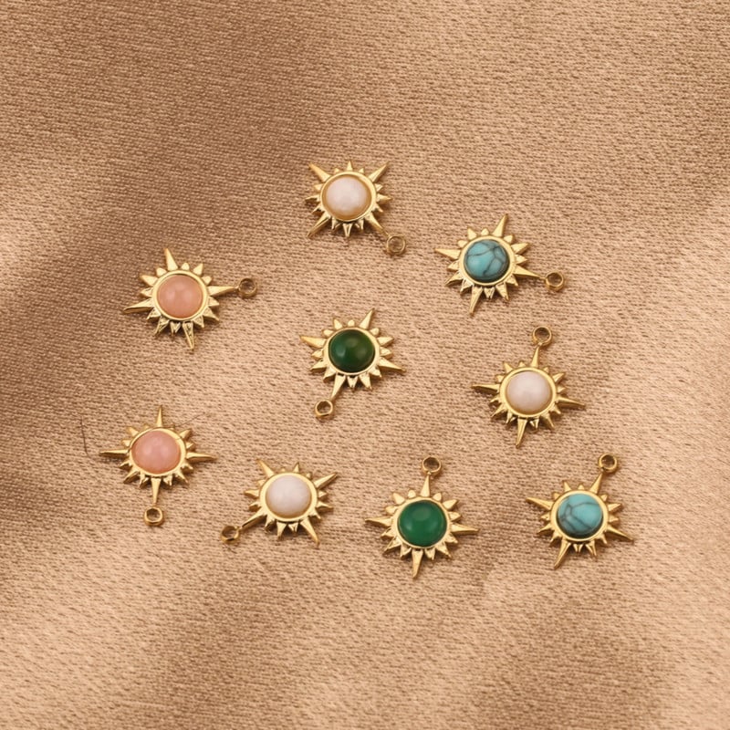 5 бр. Висулки от бохемско слънце от естествен камък от неръждаема стомана за Направи си сам Дамски колиета Изработка на бижута Чар Доставки на едро