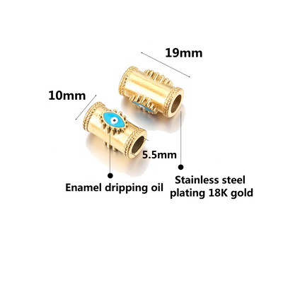 2бр. Очила от неръждаема стомана Мъниста от естествен камък Емайлирана тръба Разделител Evil Eye Bead за Направи си сам Жени Мъже Гривни Находки за бижута