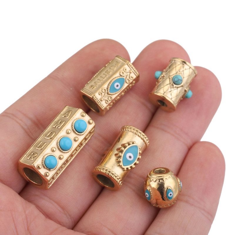 2бр. Очила от неръждаема стомана Мъниста от естествен камък Емайлирана тръба Разделител Evil Eye Bead за Направи си сам Жени Мъже Гривни Находки за бижута