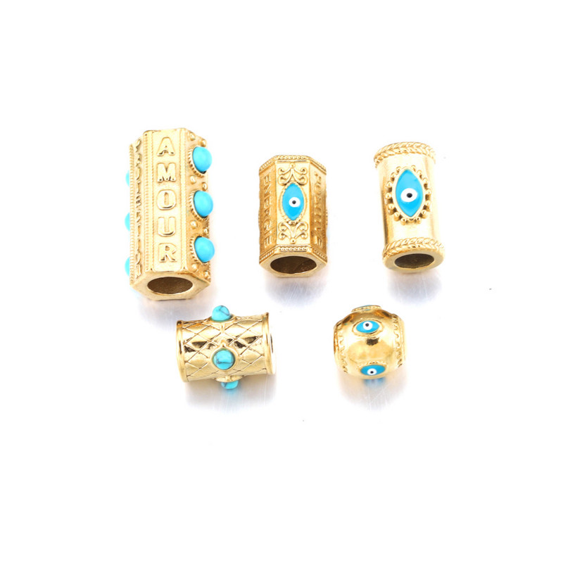 2бр. Очила от неръждаема стомана Мъниста от естествен камък Емайлирана тръба Разделител Evil Eye Bead за Направи си сам Жени Мъже Гривни Находки за бижута