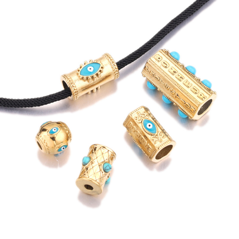 2бр. Очила от неръждаема стомана Мъниста от естествен камък Емайлирана тръба Разделител Evil Eye Bead за Направи си сам Жени Мъже Гривни Находки за бижута