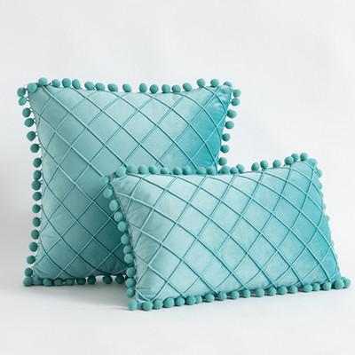 Inyahome Solid Colors Puha bársony párnahuzat Dekoratív párnahuzat Pompon Ball Kanapépárnákkal 45x45cm Decor Nappali