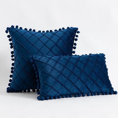 Inyahome Solid Colors Puha bársony párnahuzat Dekoratív párnahuzat Pompon Ball Kanapépárnákkal 45x45cm Decor Nappali