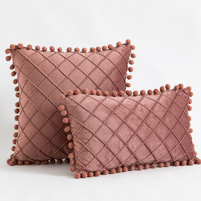 Inyahome Solid Colors Puha bársony párnahuzat Dekoratív párnahuzat Pompon Ball Kanapépárnákkal 45x45cm Decor Nappali