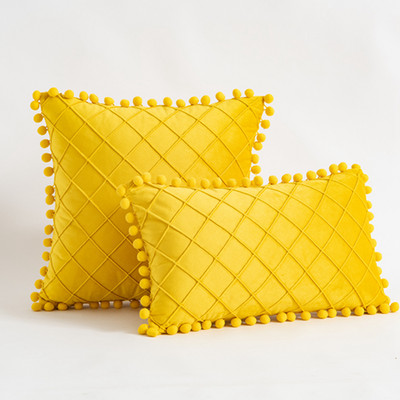 Inyahome Solid Colors Puha bársony párnahuzat Dekoratív párnahuzat Pompon Ball Kanapépárnákkal 45x45cm Decor Nappali