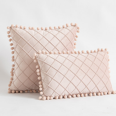 Inyahome Solid Colors Puha bársony párnahuzat Dekoratív párnahuzat Pompon Ball Kanapépárnákkal 45x45cm Decor Nappali