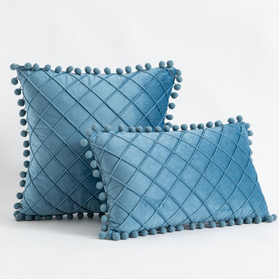 Inyahome Solid Colors Puha bársony párnahuzat Dekoratív párnahuzat Pompon Ball Kanapépárnákkal 45x45cm Decor Nappali