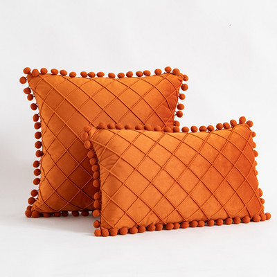 Inyahome Solid Colors Puha bársony párnahuzat Dekoratív párnahuzat Pompon Ball Kanapépárnákkal 45x45cm Decor Nappali