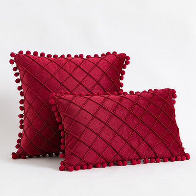 Inyahome Solid Colors Puha bársony párnahuzat Dekoratív párnahuzat Pompon Ball Kanapépárnákkal 45x45cm Decor Nappali