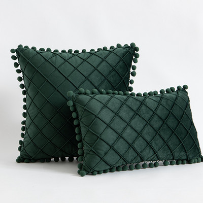 Inyahome Solid Colors Puha bársony párnahuzat Dekoratív párnahuzat Pompon Ball Kanapépárnákkal 45x45cm Decor Nappali