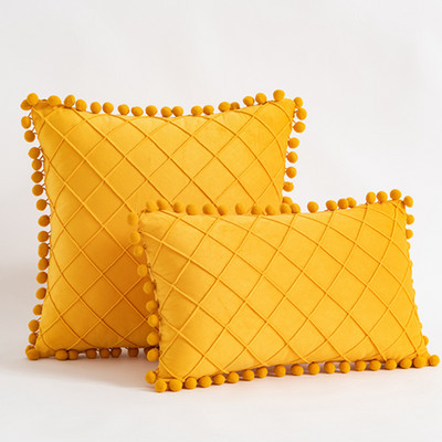 Inyahome Solid Colors Puha bársony párnahuzat Dekoratív párnahuzat Pompon Ball Kanapépárnákkal 45x45cm Decor Nappali