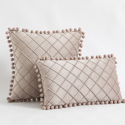 Inyahome Solid Colors Puha bársony párnahuzat Dekoratív párnahuzat Pompon Ball Kanapépárnákkal 45x45cm Decor Nappali