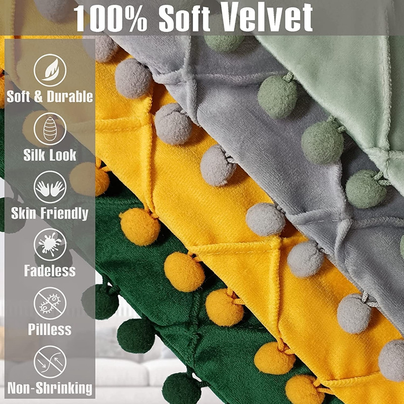 Inyahome Solid Colors Puha bársony párnahuzat Dekoratív párnahuzat Pompon Ball Kanapépárnákkal 45x45cm Decor Nappali