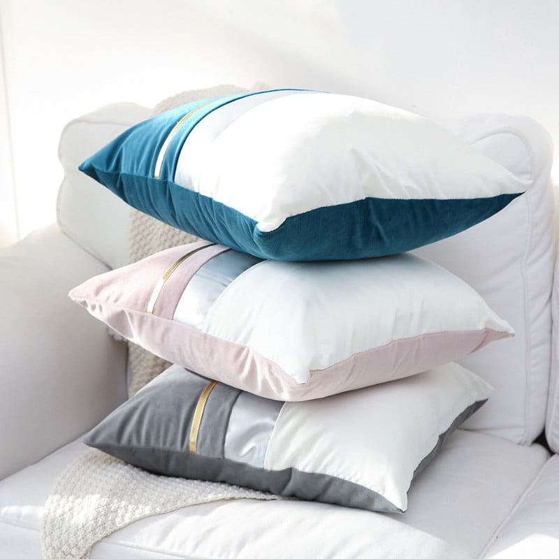 95AA modern színes blokk patchwork bársonyos párnahuzat csíkos műbőr luxus dekoratív párnahuzattal a kanapéhoz