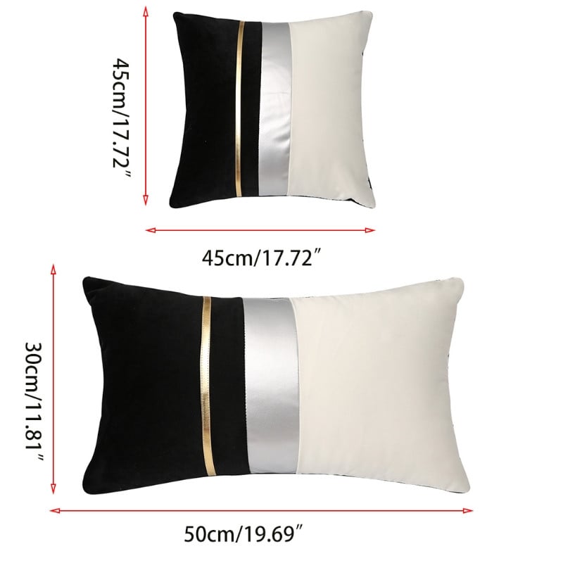 95AA modern színes blokk patchwork bársonyos párnahuzat csíkos műbőr luxus dekoratív párnahuzattal a kanapéhoz