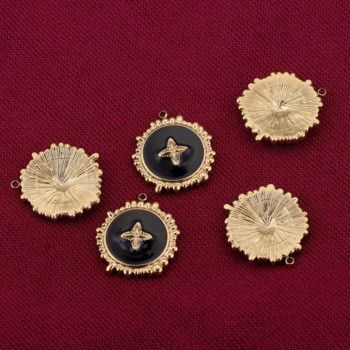 5 τμχ Ανοξείδωτο σμάλτο Λευκό Μαύρο Μετάλλια Γούρια για Κατασκευή κοσμημάτων Επιχρυσωμένο 18 Καράτια Ευρήματα Δημιουργία Αξεσουάρ Χονδρική