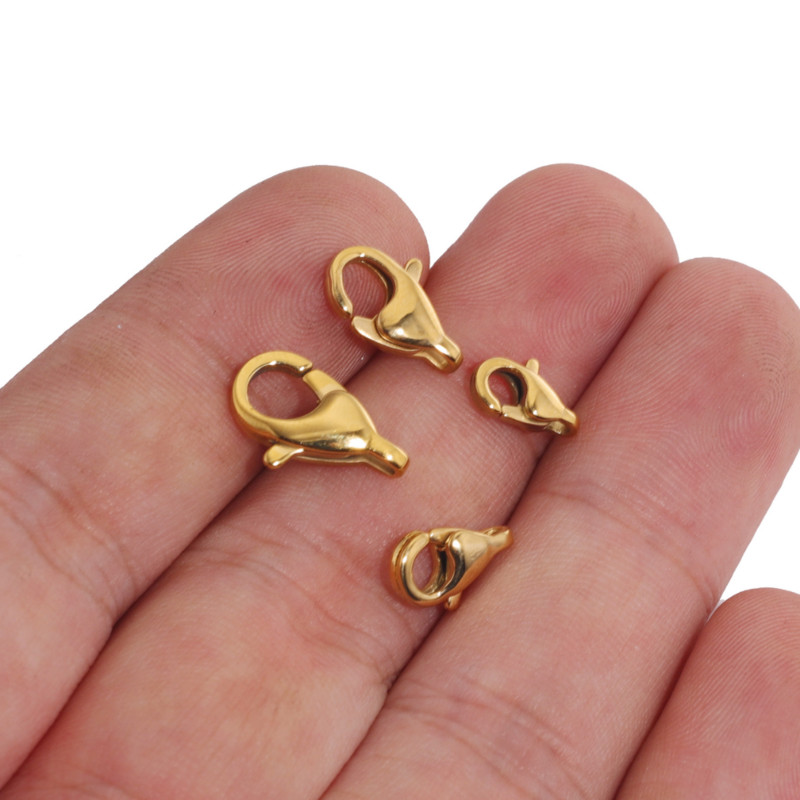 10 vnt. nerūdijančio plieno aukštos kokybės poliravimo padengtas 18K aukso omarų užsegimas kabliukų jungtis, skirta „pasidaryk pats“ papuošalų reikmenims