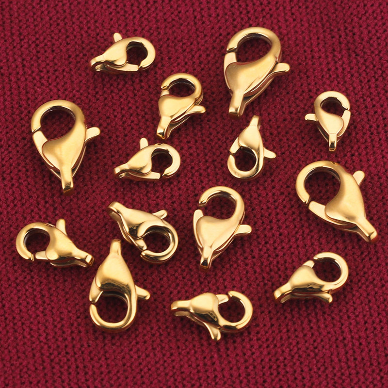 10 vnt. nerūdijančio plieno aukštos kokybės poliravimo padengtas 18K aukso omarų užsegimas kabliukų jungtis, skirta „pasidaryk pats“ papuošalų reikmenims