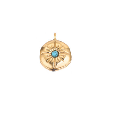 5db/tétel Arany rozsdamentes acél bevonatú arany Boho napvirág fülbevaló kerek Charms Dangles medálok barkács nyaklánc ékszerkészítéshez