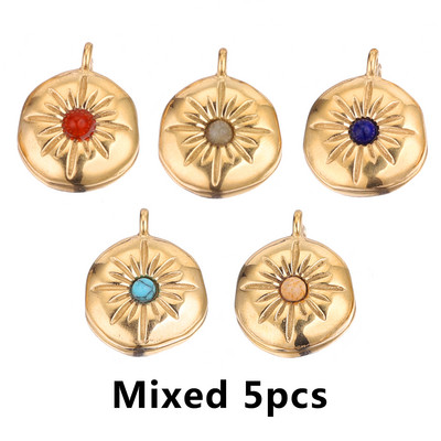 5db/tétel Arany rozsdamentes acél bevonatú arany Boho napvirág fülbevaló kerek Charms Dangles medálok barkács nyaklánc ékszerkészítéshez