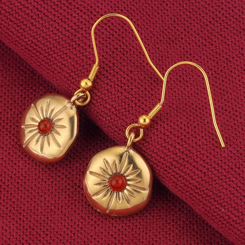 5db/tétel Arany rozsdamentes acél bevonatú arany Boho napvirág fülbevaló kerek Charms Dangles medálok barkács nyaklánc ékszerkészítéshez