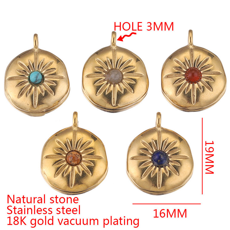 5db/tétel Arany rozsdamentes acél bevonatú arany Boho napvirág fülbevaló kerek Charms Dangles medálok barkács nyaklánc ékszerkészítéshez