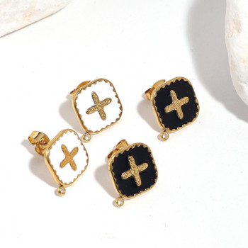 4 τμχ Σκουλαρίκια με σμάλτο από ανοξείδωτο ατσάλι, μαύρο λευκό, χρυσά καρφιά για αυτιά με θηλιά σταυρωτά σκουλαρίκια, προμήθειες κατασκευής κοσμημάτων