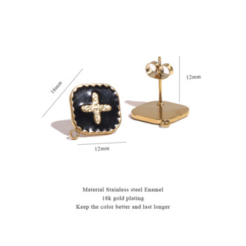 4 τμχ Σκουλαρίκια με σμάλτο από ανοξείδωτο ατσάλι, μαύρο λευκό, χρυσά καρφιά για αυτιά με θηλιά σταυρωτά σκουλαρίκια, προμήθειες κατασκευής κοσμημάτων