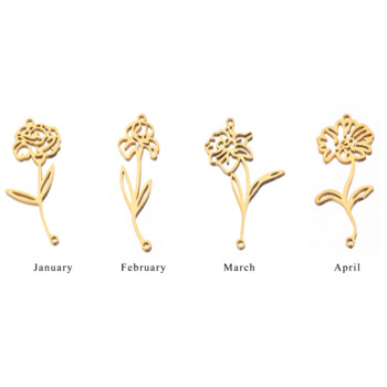 5 τμχ Ανοξείδωτο ατσάλι Γούρια γενεθλίων Λουλούδια Βραχιόλι Σύνδεσμος Μήνας Λουλούδια Βραχιόλι Κολιέ για DIY Σκουλαρίκια Κατασκευή κοσμημάτων