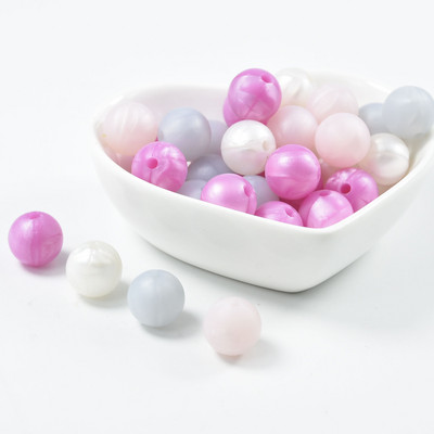40 ΤΕΜ. 12mm Μάρμαρο Λευκό Ροζ Τρίφιμο Στρογγυλές Χάντρες σιλικόνης Πιπίλα DIY Αλυσίδα οδοντοφυΐας Μωρό μενταγιόν σιλικόνης Perle χωρίς BPA
