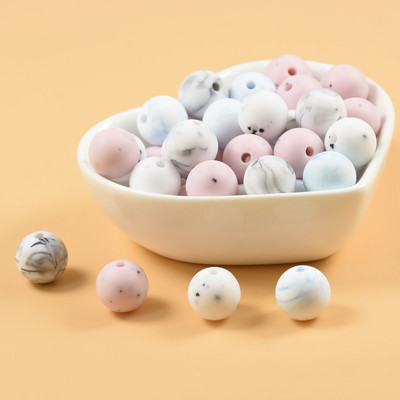 40 ΤΕΜ. 12mm Μάρμαρο Λευκό Ροζ Τρίφιμο Στρογγυλές Χάντρες σιλικόνης Πιπίλα DIY Αλυσίδα οδοντοφυΐας Μωρό μενταγιόν σιλικόνης Perle χωρίς BPA