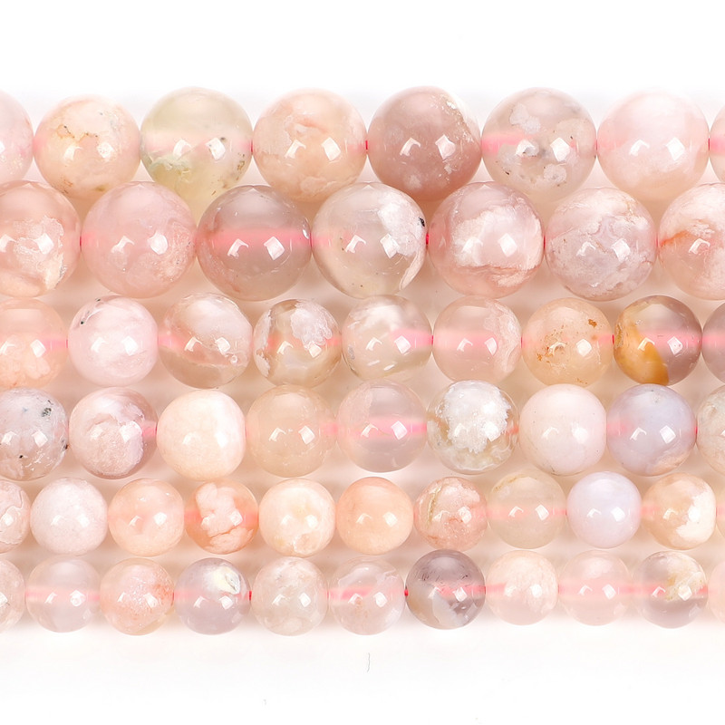 Χάντρες από φυσική πέτρα από άνθη κερασιάς Sakura Agate Στρογγυλές χάντρες για κοσμήματα κατασκευής κεντημάτων DIY βραχιόλι 4 6 8 10 12 mm