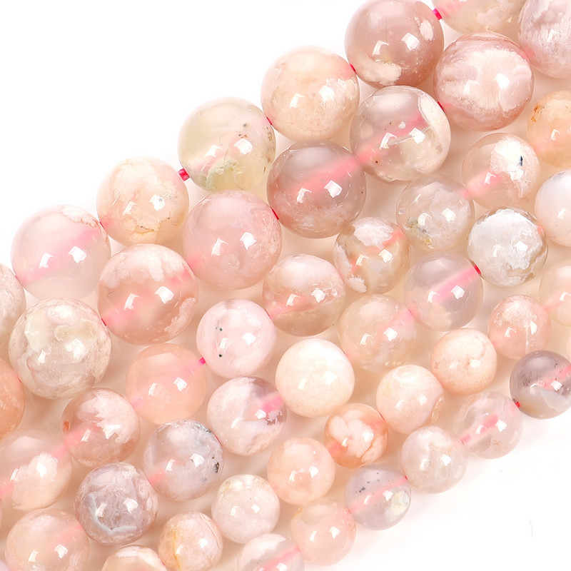 Χάντρες από φυσική πέτρα από άνθη κερασιάς Sakura Agate Στρογγυλές χάντρες για κοσμήματα κατασκευής κεντημάτων DIY βραχιόλι 4 6 8 10 12 mm