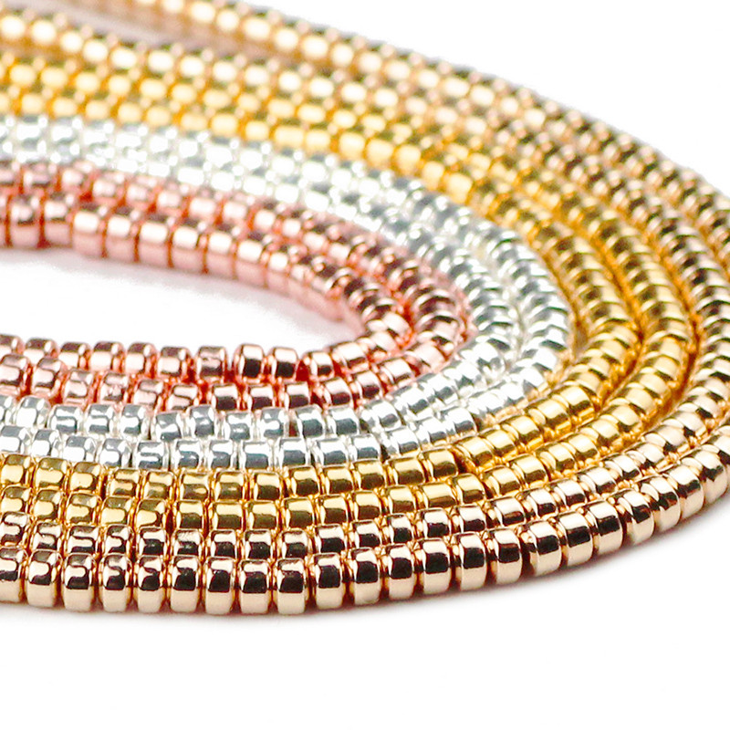 Ροζ χρυσό Χρώμα Επίπεδος Στρογγυλός Αιματίτης 3X2mm 185τμχ Κύλινδρος Αποστάτες Φυσικής Πέτρας Χαλαρές Χάντρες για Κατασκευή κοσμημάτων Βραχιόλια Diy