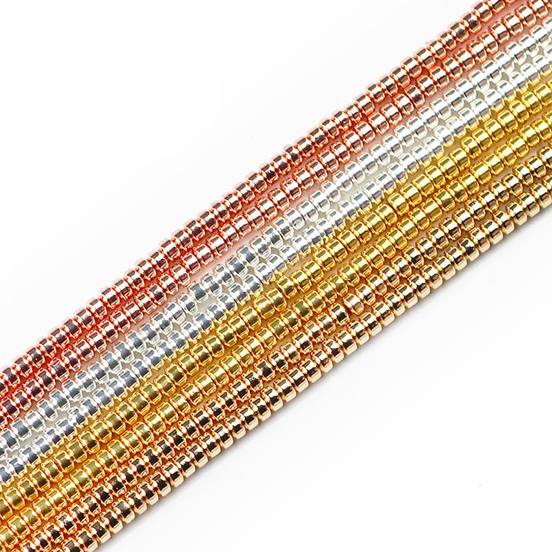 Ροζ χρυσό Χρώμα Επίπεδος Στρογγυλός Αιματίτης 3X2mm 185τμχ Κύλινδρος Αποστάτες Φυσικής Πέτρας Χαλαρές Χάντρες για Κατασκευή κοσμημάτων Βραχιόλια Diy