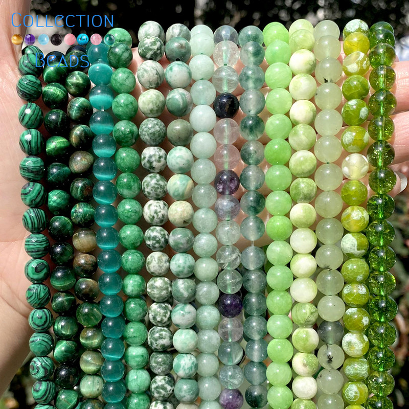 Piatră naturală Cristal verde Jade Jaspe Agate Distanțiere Mărgele rotunde libere pentru realizarea de bijuterii Accesorii DIY Vânzare cu ridicata 15"