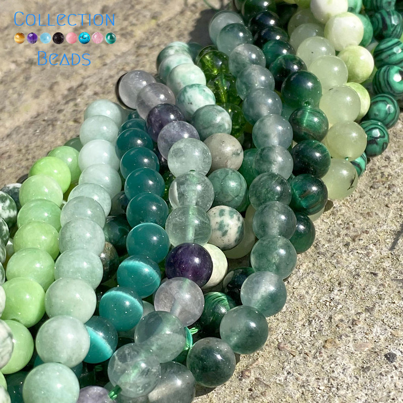Piatră naturală Cristal verde Jade Jaspe Agate Distanțiere Mărgele rotunde libere pentru realizarea de bijuterii Accesorii DIY Vânzare cu ridicata 15"