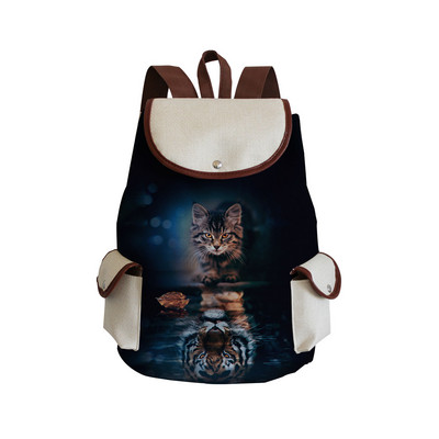 Σχολικό σακίδιο πλάτης Miyahouse Casual Canvas Women Lovely Cat με τυπωμένο κορδόνι πλάτης Teenager Γυναικεία σχολική τσάντα μεγάλης χωρητικότητας