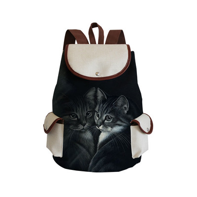 Σχολικό σακίδιο πλάτης Miyahouse Casual Canvas Women Lovely Cat με τυπωμένο κορδόνι πλάτης Teenager Γυναικεία σχολική τσάντα μεγάλης χωρητικότητας