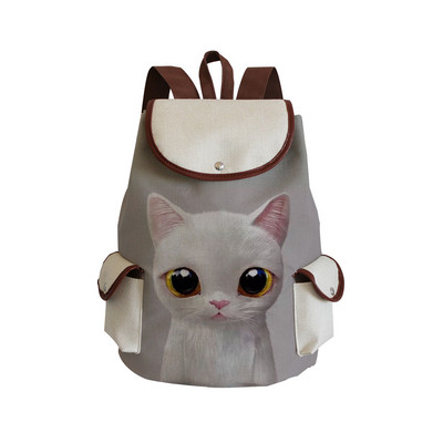 Σχολικό σακίδιο πλάτης Miyahouse Casual Canvas Women Lovely Cat με τυπωμένο κορδόνι πλάτης Teenager Γυναικεία σχολική τσάντα μεγάλης χωρητικότητας