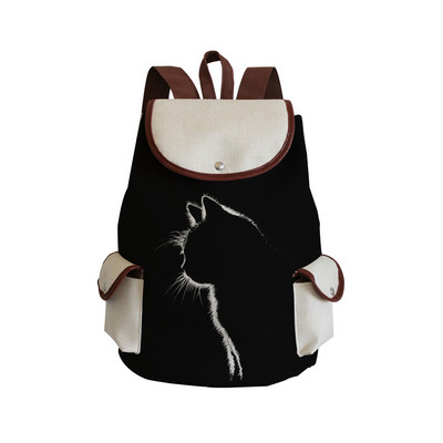 Σχολικό σακίδιο πλάτης Miyahouse Casual Canvas Women Lovely Cat με τυπωμένο κορδόνι πλάτης Teenager Γυναικεία σχολική τσάντα μεγάλης χωρητικότητας
