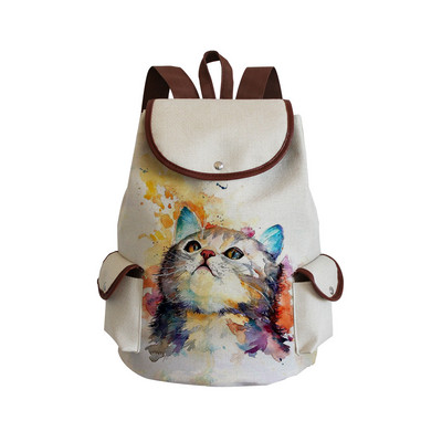 Σχολικό σακίδιο πλάτης Miyahouse Casual Canvas Women Lovely Cat με τυπωμένο κορδόνι πλάτης Teenager Γυναικεία σχολική τσάντα μεγάλης χωρητικότητας
