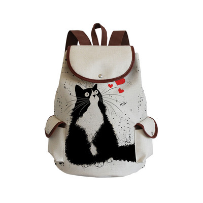 Σχολικό σακίδιο πλάτης Miyahouse Casual Canvas Women Lovely Cat με τυπωμένο κορδόνι πλάτης Teenager Γυναικεία σχολική τσάντα μεγάλης χωρητικότητας