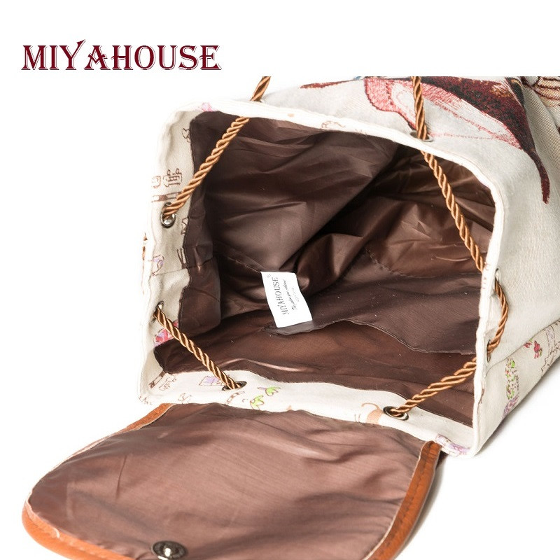 Σχολικό σακίδιο πλάτης Miyahouse Casual Canvas Women Lovely Cat με τυπωμένο κορδόνι πλάτης Teenager Γυναικεία σχολική τσάντα μεγάλης χωρητικότητας