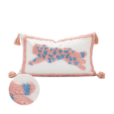 DUNXDECO Pink Tufting Leopárd Hímzés Párnahuzat Dekoratív Párnahuzat Puha Modern Művészet Ház Kanapé Szék Ágy Coussin