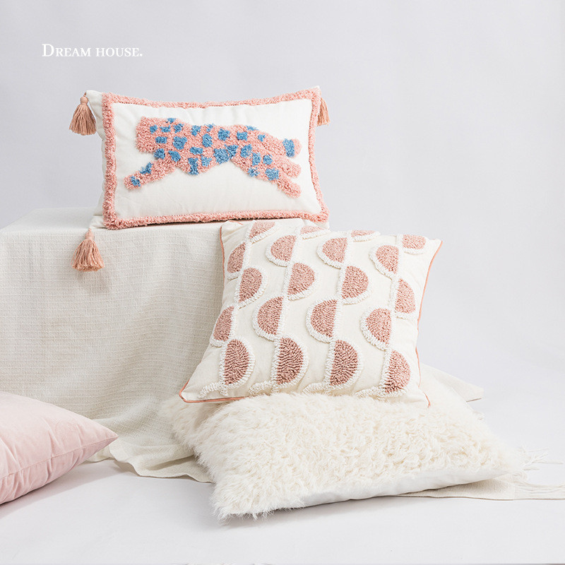 DUNXDECO Pink Tufting Leopárd Hímzés Párnahuzat Dekoratív Párnahuzat Puha Modern Művészet Ház Kanapé Szék Ágy Coussin