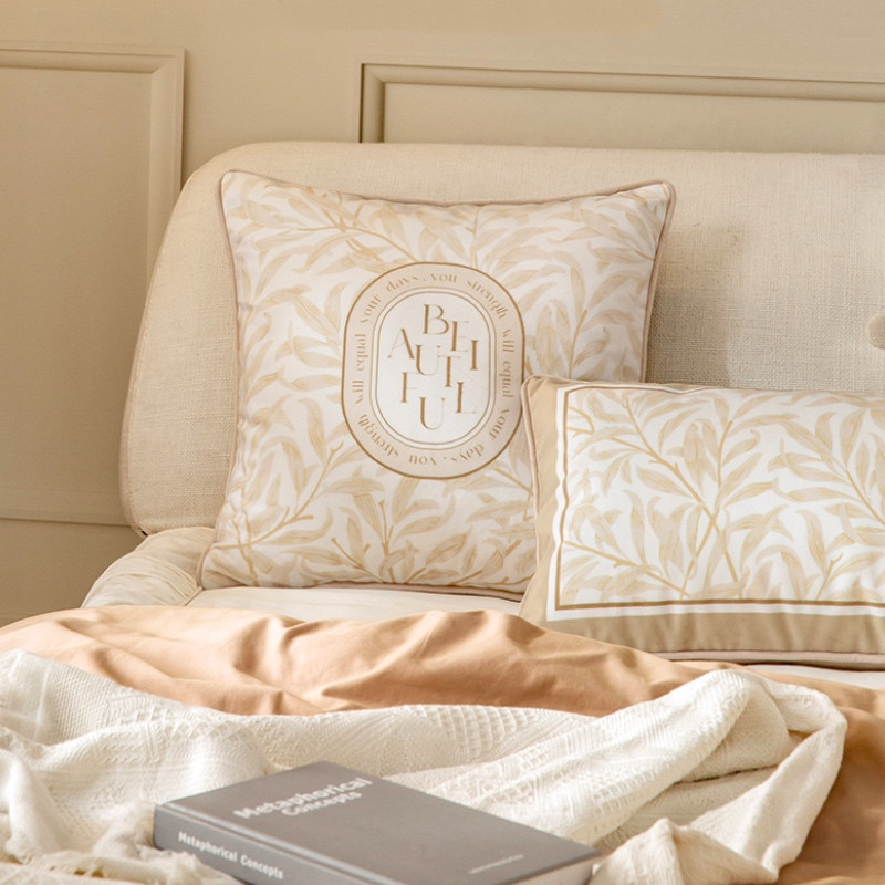 DUNXDECO Art párnahuzat Egyszerű luxus khaki dekoratív párnahuzat Modern otthoni levélmintás bársonyos kanapéágynemű Coussin