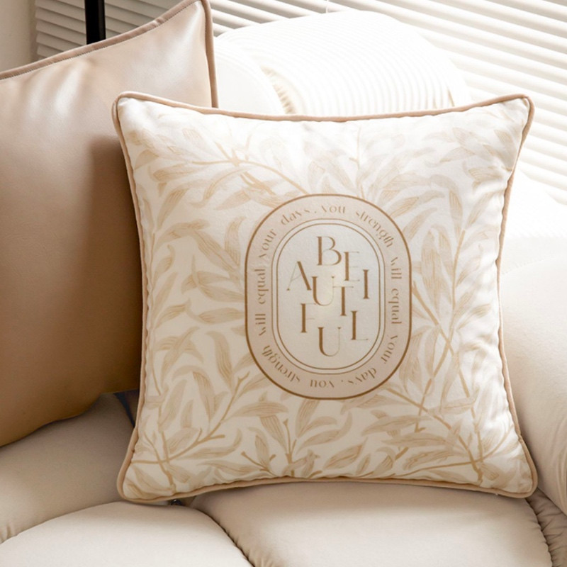 DUNXDECO Art párnahuzat Egyszerű luxus khaki dekoratív párnahuzat Modern otthoni levélmintás bársonyos kanapéágynemű Coussin
